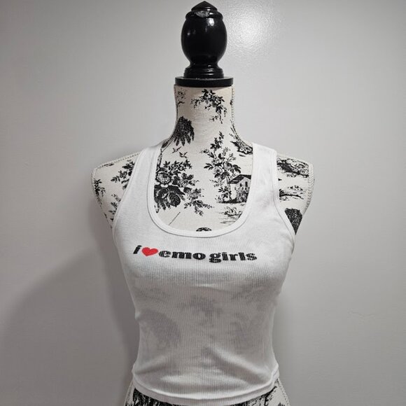 Emo Nite I love Emo Girls white tank top size L - Picture 3 of 5
